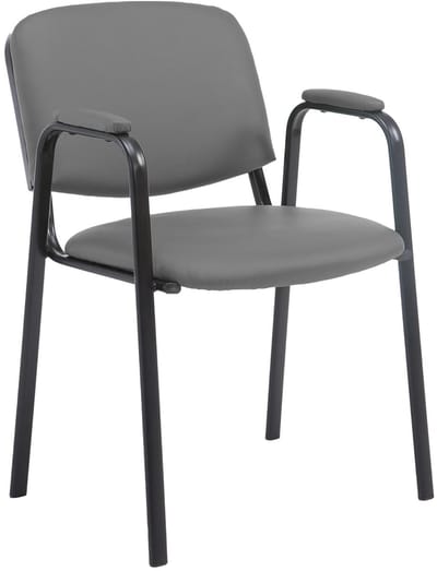 CLP Ken Pro - Stapelstoel - armleuningen - zwart - 150 kg - Kunstleer/grijs