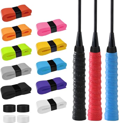 Dailygoods- Tennis Grip Tape - 10 Stuks - Antislip - Zweetabsorberend - Multicolored - Inclusief 4 Silicone Ringen - Hoogwaardige PU Materiaal - Gripband