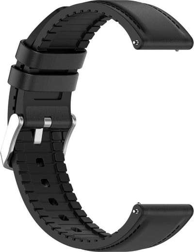 Leren bandje - met siliconen binnenkant - geschikt voor Garmin Vivoactive 4 / Venu 3 / Venu 2 / Forerunner 255 / Forerunner 265 / 570 (47mm) - zwart