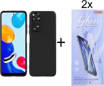Hoesje Geschikt voor: Xiaomi Redmi Note 11 5G / 11S 5G Silicone - Zwart + 2X Tempered Glass Screenprotector - ZT Accessoires