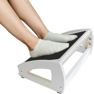 Voetsteun onder bureau verstelbaar en ergonomisch hout groot antislip oppervlak - verbetert houding en bloedcirculatie - tot 180 kg (wit)
