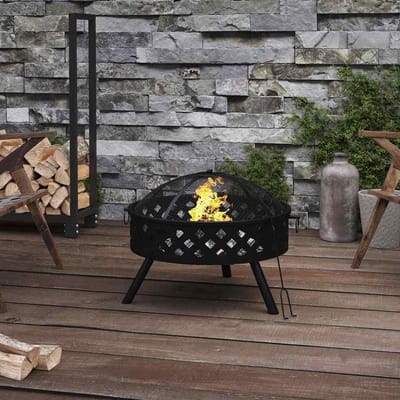 Stalen Vuurkorf - Buitenhaard Terrashaard - Buiten Verwarmen - Robuuste Stalen Constructie - 58 cm Diameter - Zwart