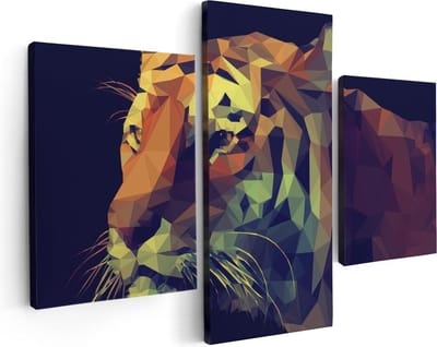 Artaza Canvas Schilderij Drieluik Tijger Illustratie Van Origami - Abstract - 90x60 - Foto Op Canvas - Canvas Print