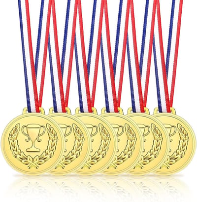Verjaardagsmedailles voor Kinderen, 6-Pack Plastic Medailles met Linten, Perfect voor Sportdagen, Spellen en Gastcadeaus