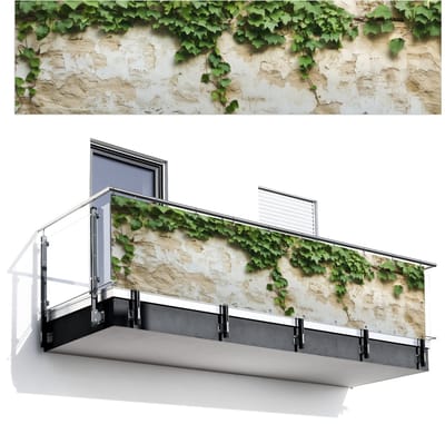 Balkonscherm 300x80 cm - Balkonposter Klimop - Muur - Groen - Balkon scherm decoratie - Balkonschermen - Balkondoek zonnescherm
