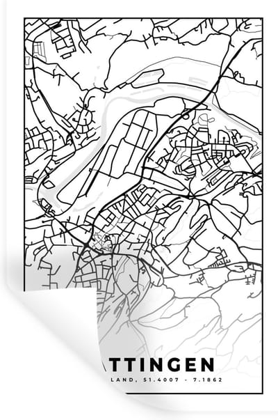 Muurstickers - Sticker Folie - Hattingen - Kaart - Plattegrond - Stadskaart - 20x30 cm - Plakfolie - Muurstickers Kinderkamer - Zelfklevend Behang - Zelfklevend behangpapier - Stickerfolie