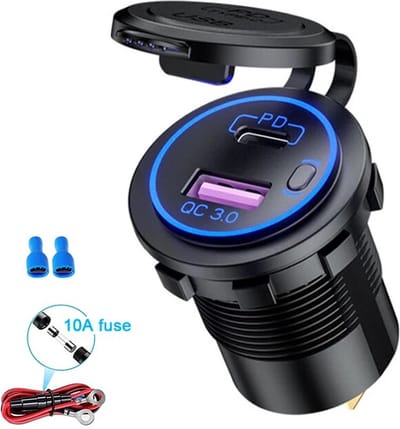 DrPhone CM18 – Sigarettenaanstekerplug (vrouwelijk) Autolader – 48W –Qualcomm 3.0 & PD Snellader met Schakelaar – Socket - Geschikt voor o.a auto/boot/vrachtwagen/SUV Etc.