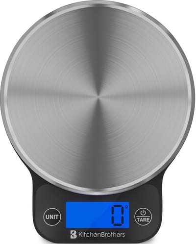 KitchenBrothers Keukenweegschaal - Weegschaal Keuken Digitaal - 1 g tot 6 kg - Tarra Functie - Inclusief Batterijen - RVS/Zwart