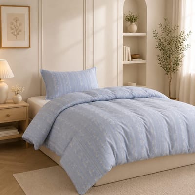 Beddengoedset 155x220 cm, blauw-wit bloemen en bladeren, omkeerbaar dekbedovertrek met ritssluiting en 1 kussensloop 80x80 cm, microvezel, OEKO-TEX gecertificeerd
