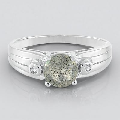 Cavill - Zilveren Ring - 925 Sterling Zilver - Spectroliet 0,62 ct & Witte Topaas 0,034 ct - Elegant Ronde Slijpsel Dames Sieraad Maat 17