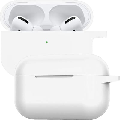 Case - Geschikt voor Apple Airpods Pro - Siliconen Hoes met Clip - Silicone Hoesje Cover - Wit