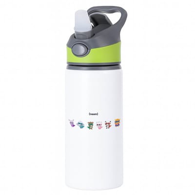 Hacebo® - dieren superhelden met eigen naam waterfles met rietje groen - Superhelden - dieren en superhelden liefhebbers - cadeautje voor kinderen - cadeau - kado - geschenk - gift - verjaardagscadeau - verjaardag - water fles - 650ML