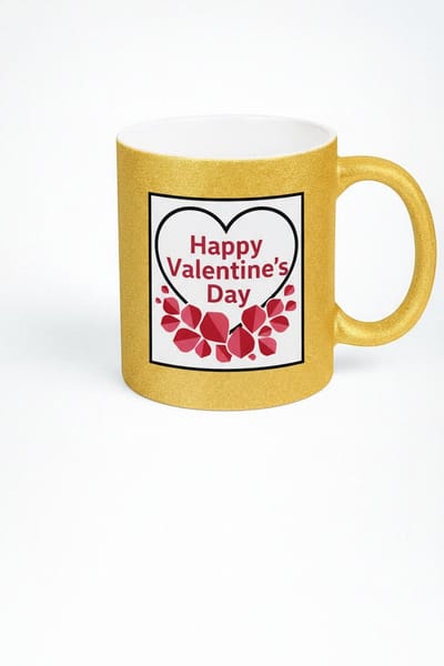 Gouden Glitter Valentijnsdag Mok met 'Happy Valentine's Day' Hart Design - Romantisch Cadeau