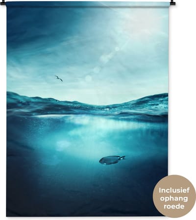 Wandkleed - Wanddoek - Zee - Vis - Blauw - 120x160 cm - Wandtapijt