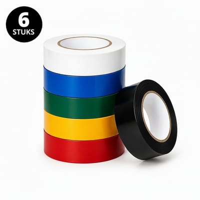 Isolatietape Set 6 Stuks – PVC Tape 18mm x 15m – Elektrische Isolatietape – Waterbestendig & Sterk – Kabel Tape in 6 Kleuren