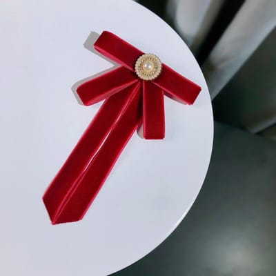 Fluwelen Strik Broche Effen Kleur Stof Parel Kristal Reversspeld Shirt Jurk Stropdas Vintage Sieraden Voor Vrouwen Accessoires rood