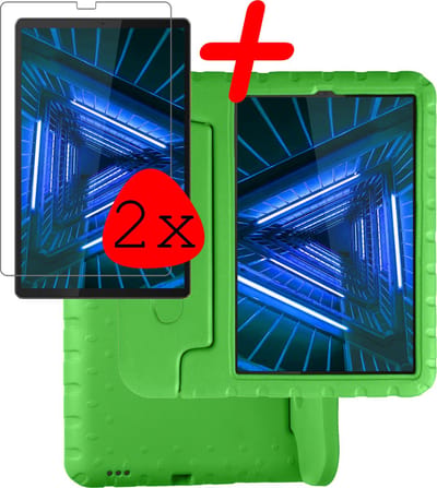 Hoesje Geschikt voor Lenovo Tab M10 FHD Plus (2e / 2nd Generatie) - Met 2x Screenprotector - Kinderhoes Shockproof Bumper - Kidsproof Case - Tablet Hoes - Kinder Hoes Cover - Groen