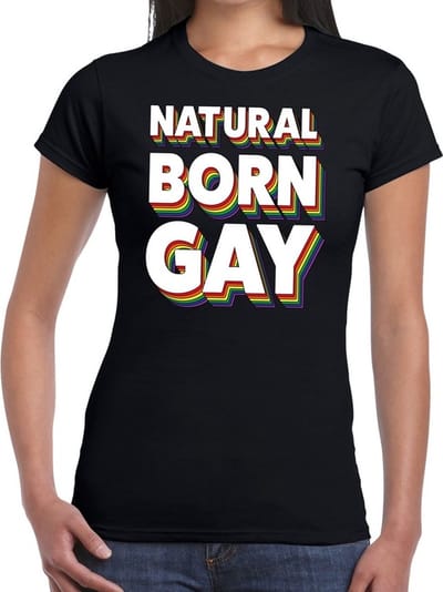 Natural born gay t-shirt zwart - gay pride 3D regenboog shirt voor dames - lgbt kleding XS