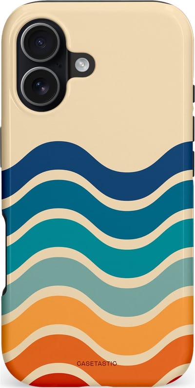 Casetastic hoesje geschikt voor Apple iPhone 17 - MagSafe - Dubbellaagse bescherming - Nostalgische golven - Fashion Case - Zand Petrol Rood Oranje