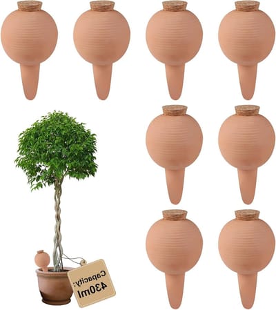 SnelShoppen - 8 × 430 ml Oyas Irrigatie met Kurk, Gieter voor Potgrond Kamerplant, Kleikegel voor Automatische Irrigatie van Bloemen, Terracotta Pot v