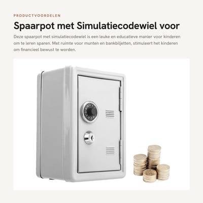 Dailygoods- Spaarpot/Kluis met Simulatiecodewiel - Opbergdoos voor Wisselgeld - Metalen Verpakking - Afneembare Opbergdoos - 18 x 12 cm - Veilig voor Kinderen en Volwassenen