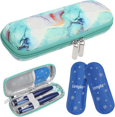 Draagbare Insuline Koeltas voor Diabetici, Organizer voor Insulinepennen met 2 Koelpacks, Compact en Handig voor Reizen in Marmer Groen