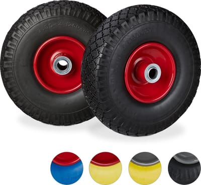 steekwagenwiel - 3.00-4" - 2 stuks - stalen velg - tot 100 kg - massief - zwart-rood