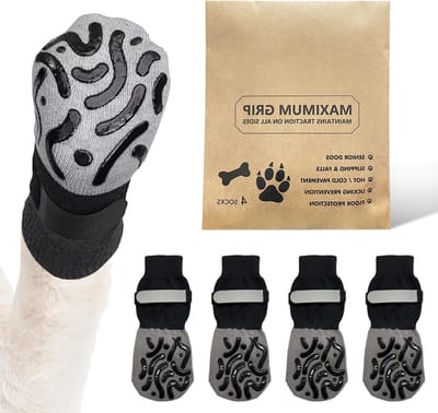 Honden Sokken Set van 4 | Antislip Honden Sokken voor Bescherming van Pootjes | Verstelbare Sokken voor Oudere Honden op Houten Vloeren (Zwart, M)