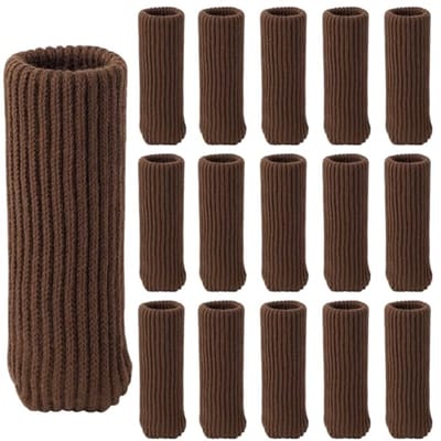 Bruine gebreide stoelpootbeschermers voor hardhouten vloeren - 16 stuks, hoge elasticiteit, dubbele dikte, antislip meubelpads