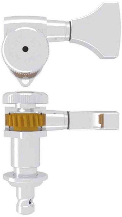 Hipshot HS6GL0C-21 Guitar tuner, Grip-Lock open, 21.0mm (0.827) post height, bass side, chroom