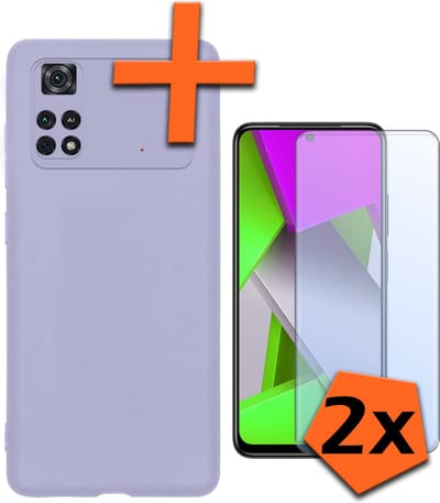 Hoes - Met 2x Screenprotector - Geschikt voor Xiaomi Poco X4 Pro 5G - Sterk & Shockproof - Back Cover - Siliconen Case - Telefoon Hoes - Lila