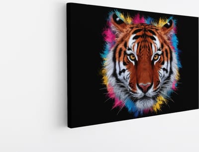 Saammp Canvas Schilderij - Kleurrijke Tijger - Portret - Dieren - Abstract - 30x20 - Foto op canvas - Wanddecoratie - muurdecoratie Woonkamer - Slaapkamer decoratie - Canvas Print