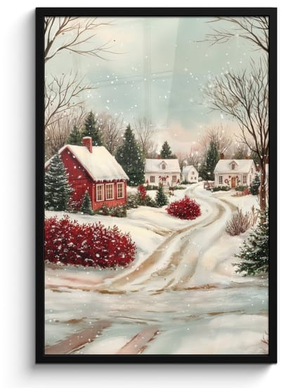 Poster in lijst - Fotolijst 60x90 cm - Posters - Kerstsfeer - Landelijk - Rood - Posterlijst zwart - Decoratie - Wanddecoratie woonkamer - Muurdecoratie slaapkamer - Kerstversiering - Kerstdecoratie voor binnen - Kerstmis