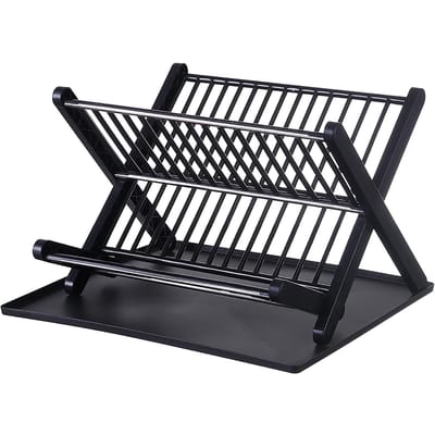 Afwasrek 2 Etages Grote Capaciteit Afdruiprek Houdt Droog Opvouwbaar Kommen Afwasrek voor Keuken Zwart Black black