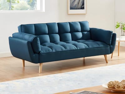Vente-unique Driezits slaapbank van stof LOELINE - Blauw