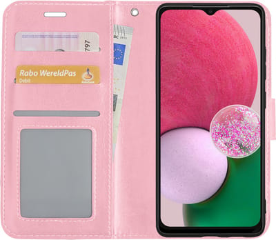 Hoesje Met Pasjeshouder - Geschikt voor Samsung Galaxy A13 4G - Luxe Bookcase Portemonee - Flip Case - Kunstleer Book Case - Flipcase - Book Cover - Walletcase - Portemonneehoes - Lichtroze