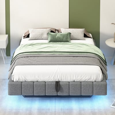 Gestoffeerd bed 140x200 cm - met opbergruimte zwevend bedframe - met LED-verlichting - zonder rugleuning tweepersoonsbed - Grijs - zonder matras