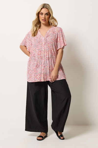 Yours Roze Paisleyprint Blouse Met Plooitjes Size 44