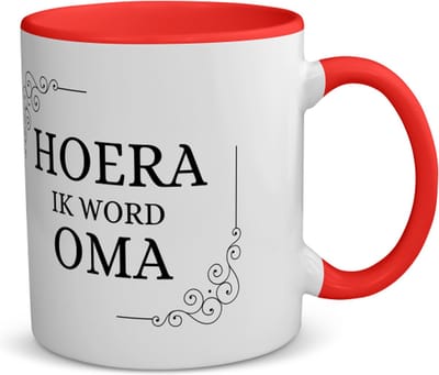 Akyol - hoera ik word oma koffiemok - theemok - rood - Oma - iemand die oma wordt - oma cadeautjes - cadeau - kado - geschenk - 350 ML inhoud
