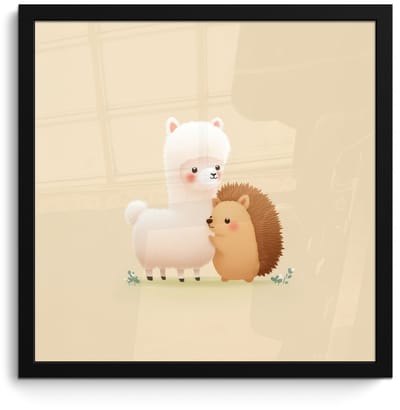 Poster in lijst - Fotolijst 40x40 cm - Posters - Alpaca - Egel - Bruin - Knuffelen - Posterlijst zwart - Decoratie - Wanddecoratie woonkamer - Muurdecoratie slaapkamer