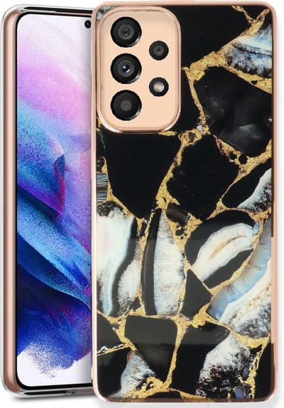 Casemania Hoesje Geschikt voor Samsung Galaxy A23 Zwart - Siliconen Marmer Back Cover