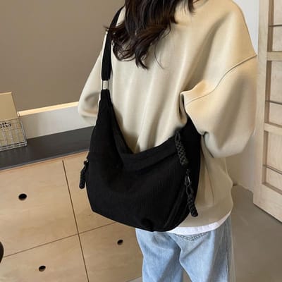 Crossbody Bag Corduroy schoudertas voor dames, halve maan schoudertas met casual widgets buiktas, corduroy, grote handtas, beige voor reizen, werk, dagelijks gebruik