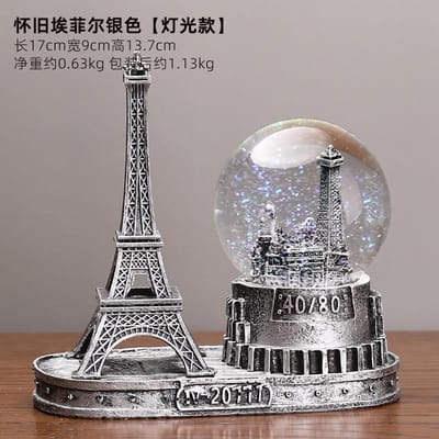 Vintage Eiffeltoren Figurine met Verlichte Kristallen Bol Muziekdoosje - Perfecte Bureau Decoratie Perfect Afstudeercadeau Idee