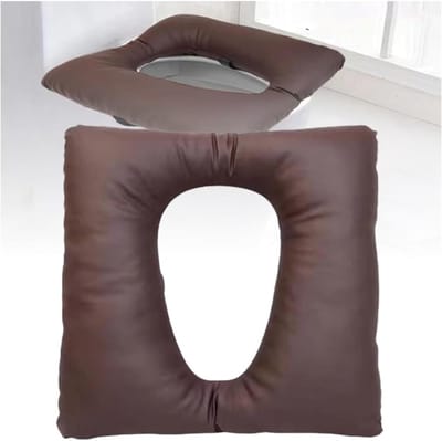 Verhoogde WC-brilkussen in Bruin Leerlook (45x42cm) – Comfortabel en Hygiënisch Zitkussen voor Toilet en WC-stoel, Geschikt voor O-modellen