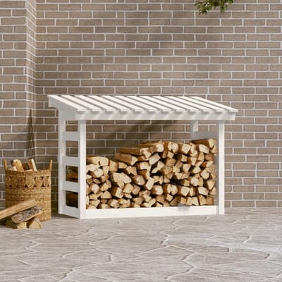 Houten brandhoutrek - Houtopslag mand - Brandhout bewaren - Massief grenenhout - 108 x 645 x 78 cm - Wit