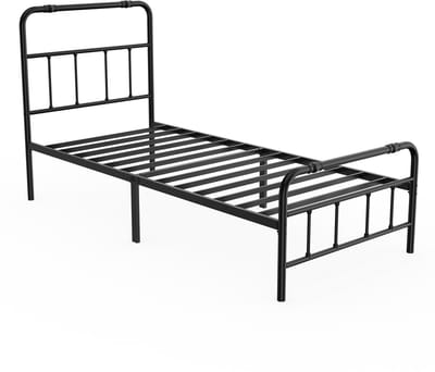 NAIZY Bedframe met Hoog Hoofdbord 90x200 cm Metalen Bedframe met Opbergruimte Metalen Bedframe voor Gastenbed Jeugdbed Eenpersoonsbed