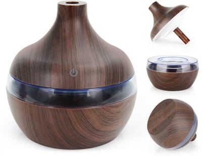 longziming -Ultrastille USB Diffuser – 300ml Luchtbevochtiger & Aromatherapie – Houtnerf Design – LED Nachtlampje – Compact & Veilig – voor Slaapkamer, Woonkamer en Kantoor
