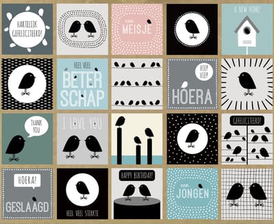 20 luxe wenskaarten / set kaarten met kraft enveloppen / mix van verschillende kaarten | VOGELTJES