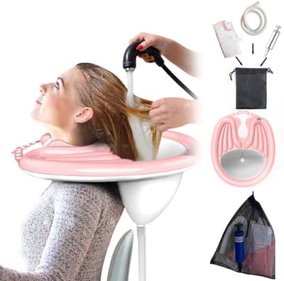 Opblaasbare Haarwasbak - Draagbare Opblaasbare Shampoobak - PVC Opvouwbare Haarwastafel - Haarwasbak voor Thuis - Opblaasbare wasbak - Met Opbergtas en Aansluitslang - Shampoo Wastafel - Opblaasbaar - Roze - Gehandicapte / Zwangere Vrouwen / Kinderen