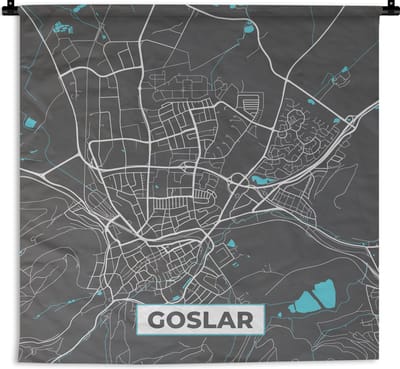 Wandkleed - Wanddoek - Stadskaart – Plattegrond – Duitsland – Blauw – Goslar – Kaart - 180x180 cm - Wandtapijt